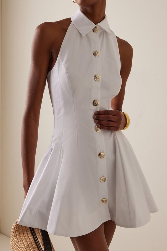 Button Puff Backless Sleeveless Mini Dress