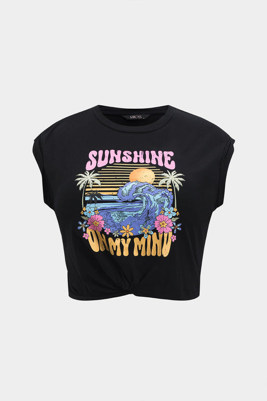 Plus Size Sea Letter Print Short Sleeve T-Shirt
