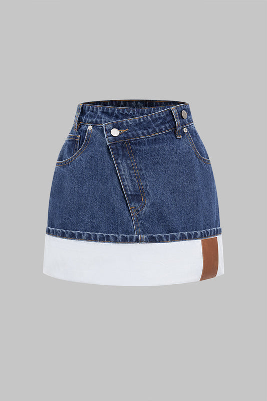 Denim Asymmetrical Patchwork Zipper Skirt