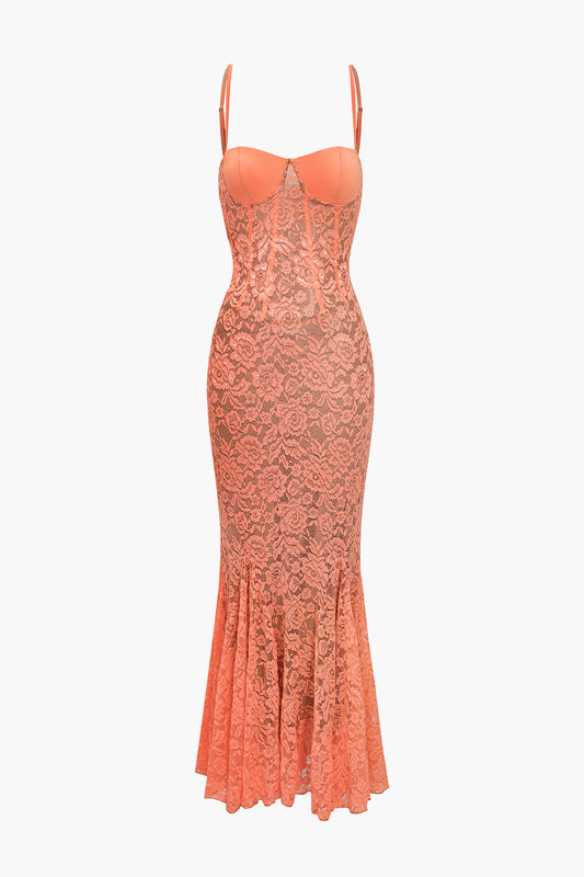 Lace Bustier Slip Mermaid Maxi Dress