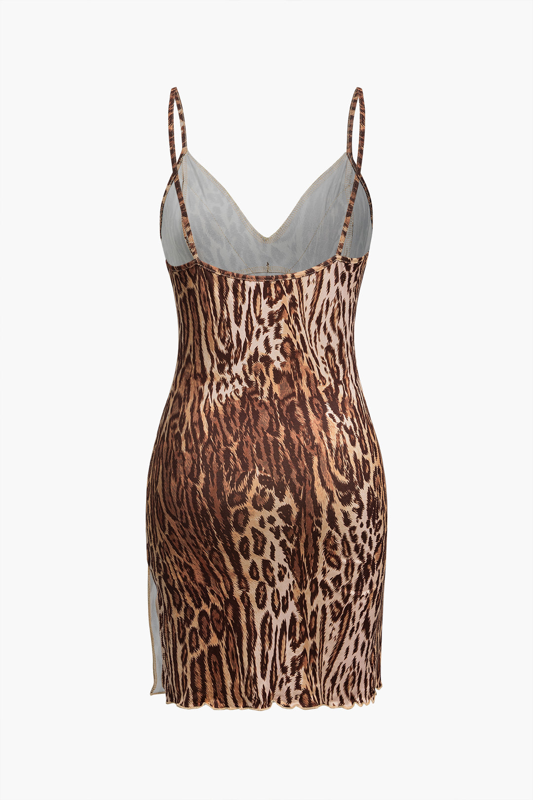 Leopard Print Lace Trim Bow Slip Sleeveless Mini Dress