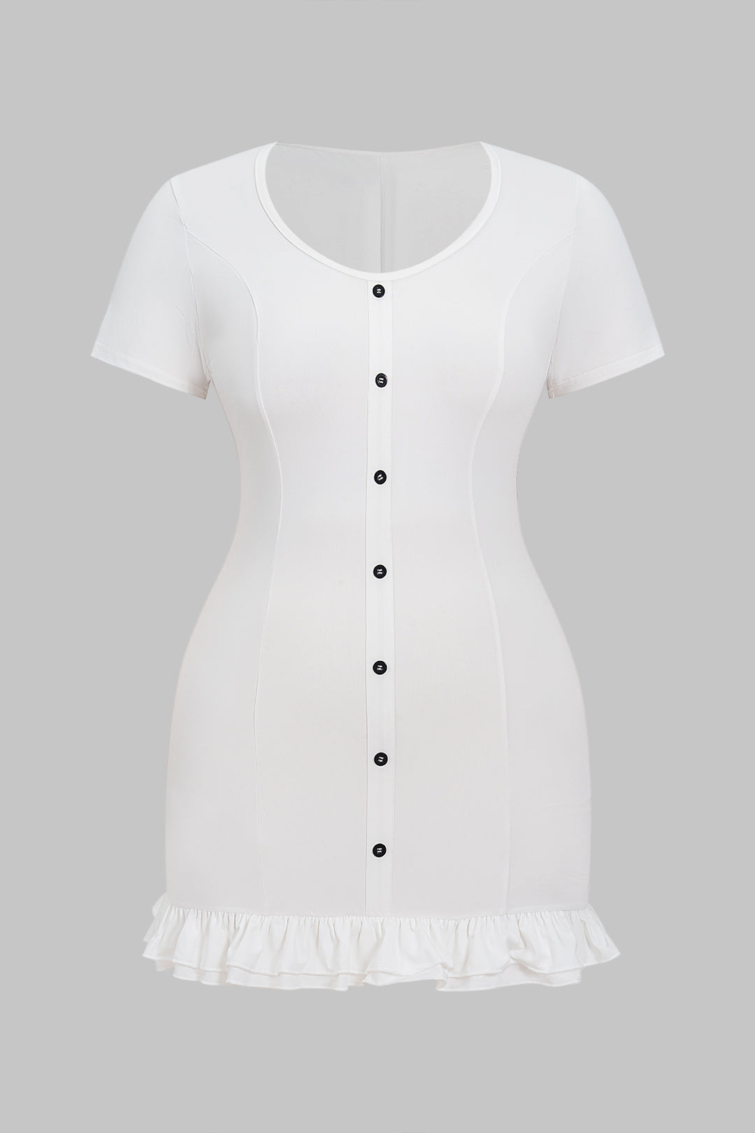 Plus Size Ruffle Button Short Sleeve Mini Dress