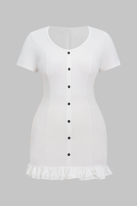 Plus Size Ruffle Button Short Sleeve Mini Dress