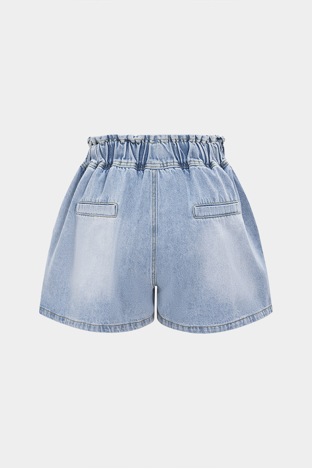 Denim Beaded Rhinestone Drawstring Wide Leg Jorts