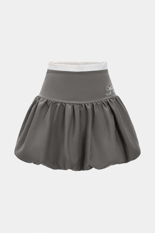 High Waist Ruched Bow Embroidery Skirt