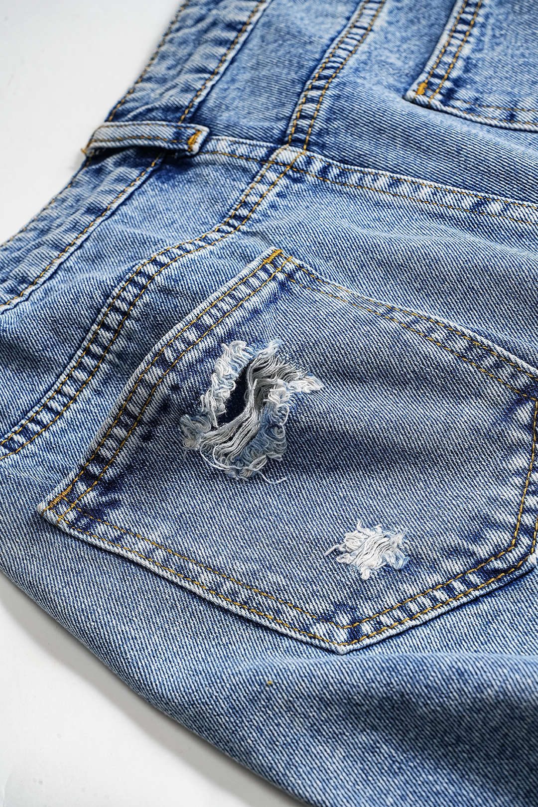 Denim Asymmetry Ripped Button Pocket Shorts