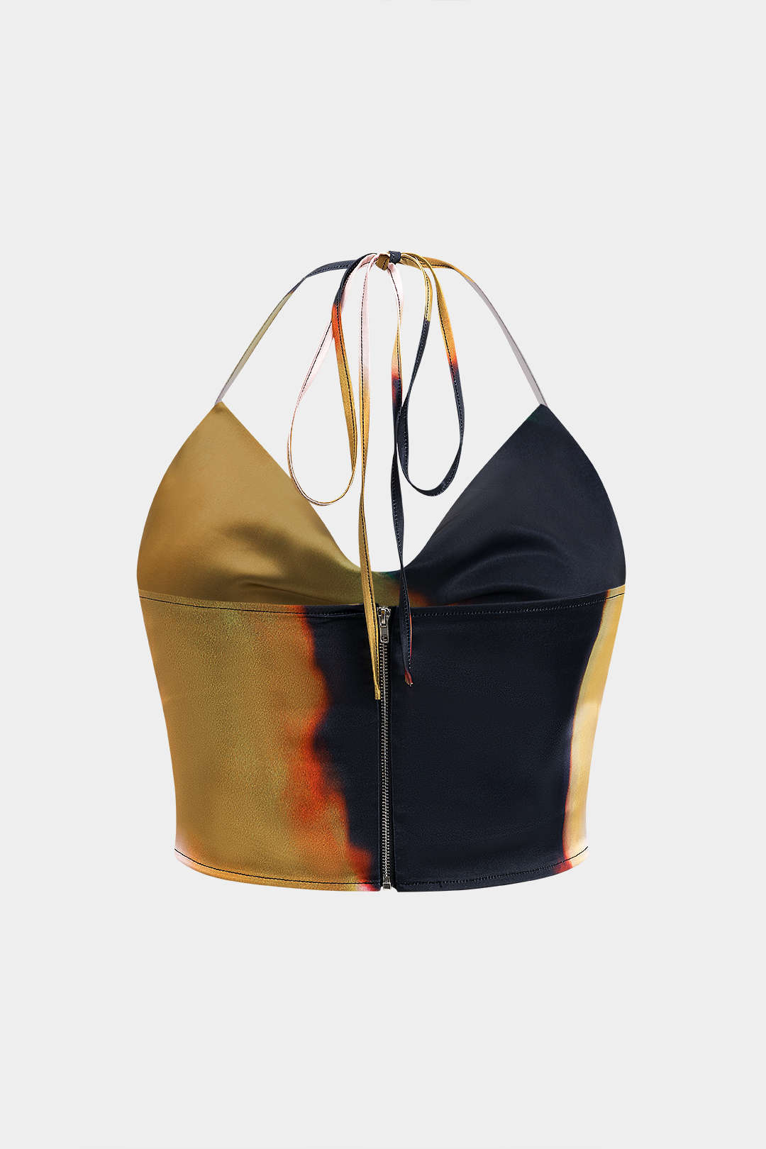 Plus Size Ombre Print Satin Zipper Tie-Up Cami Top