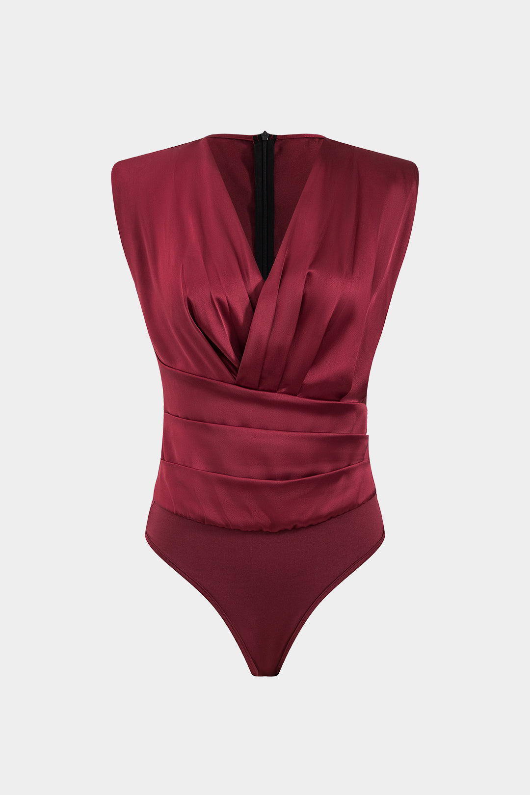 Ruched Shoulder Pads V-Neck Sleeveless Bodysuit