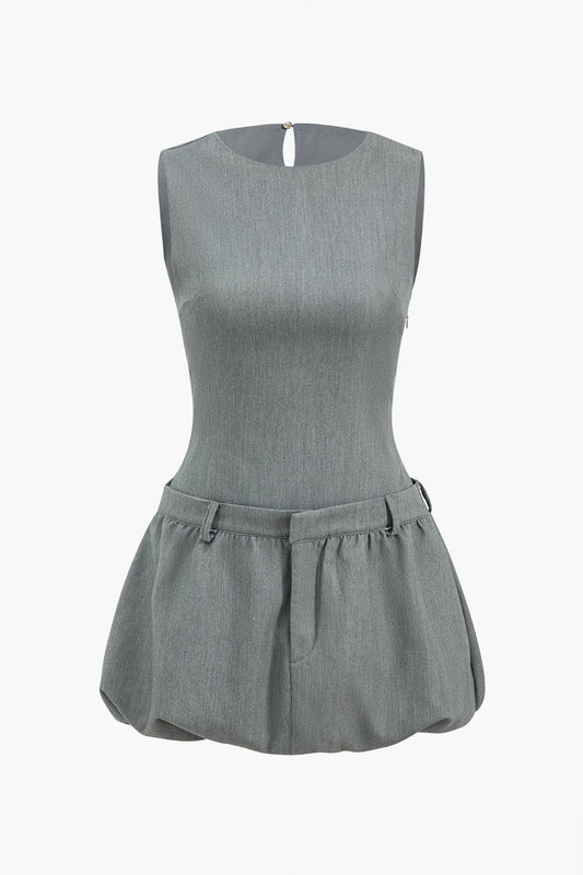Round Neck Patchwork Sleeveless Mini Dress