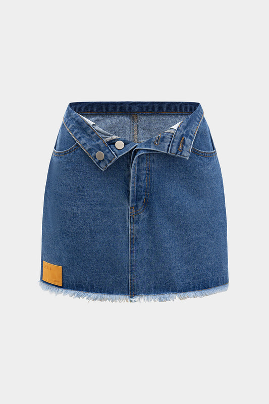 Denim Frayed Pocket Skirt