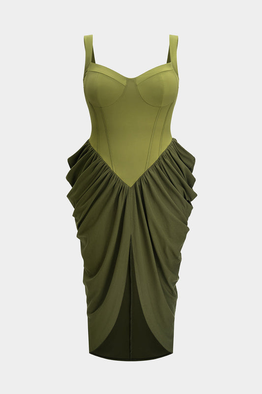 Plus Size Patchwork Pleated Slip Sleeveless Midi Dress
