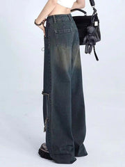 Vintage Raw Trim Boyfriend Jeans with Star Patchwork