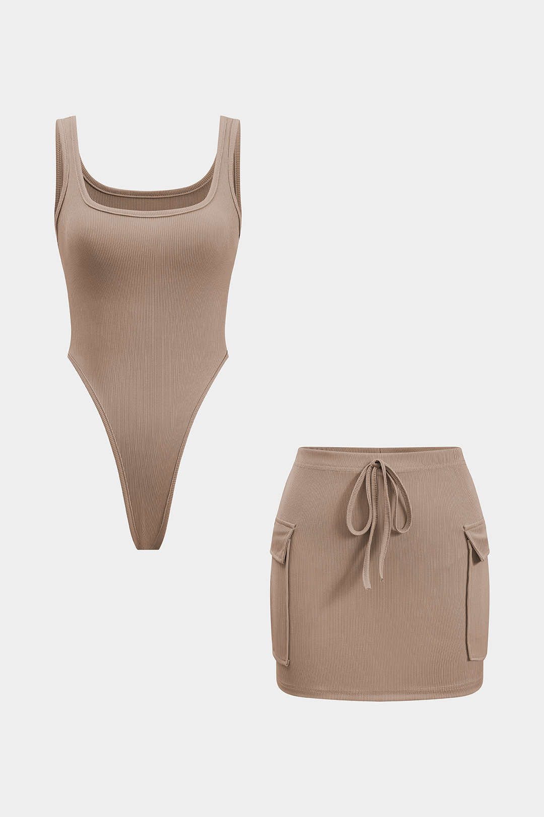 Sleeveless Bodysuit And Tie Front Pocket Skirt Set
