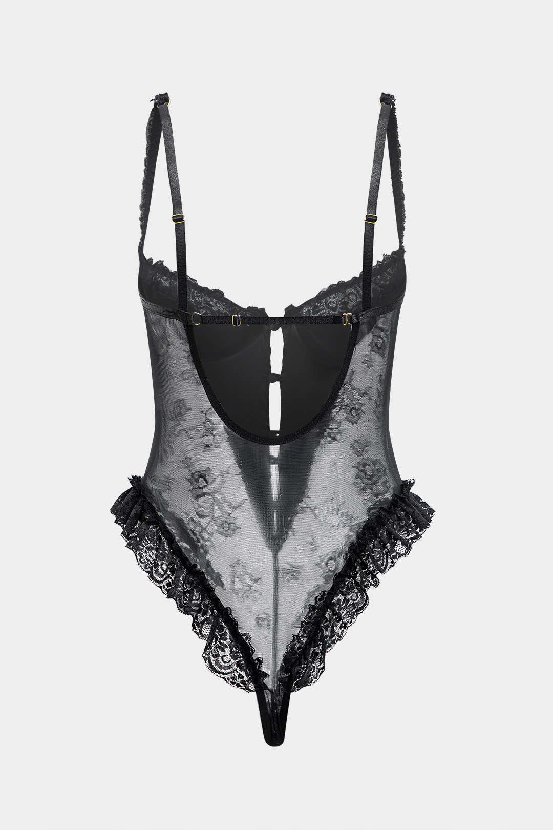 Lace Ruffle Button Cut Out Backless Lingerie Bodysuit