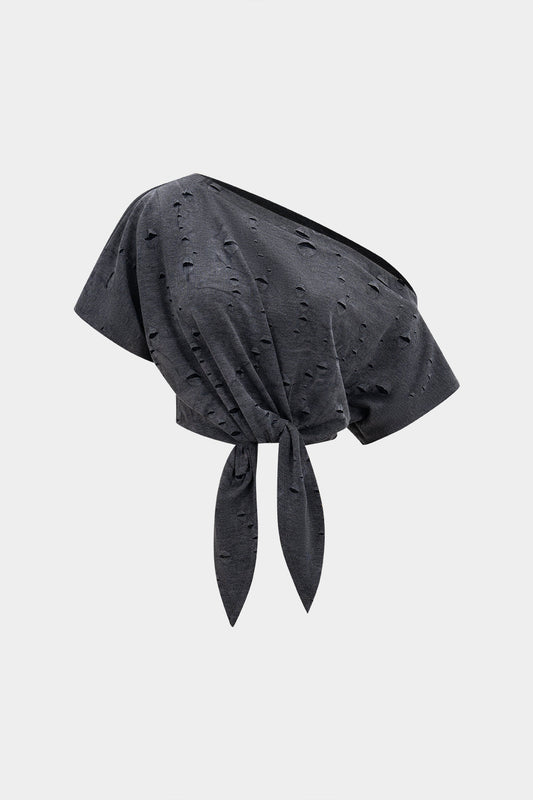 Ripped Tie-Up Short Sleeve T-Shirt
