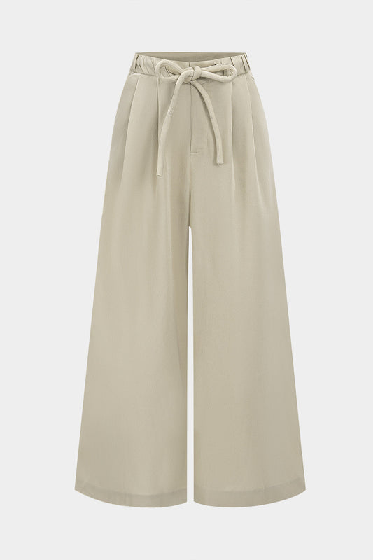 High Waist Drawstring Wide Leg Trousers