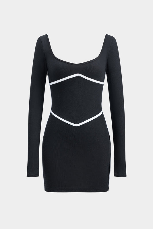 Contrast Long Sleeve Mini Dress