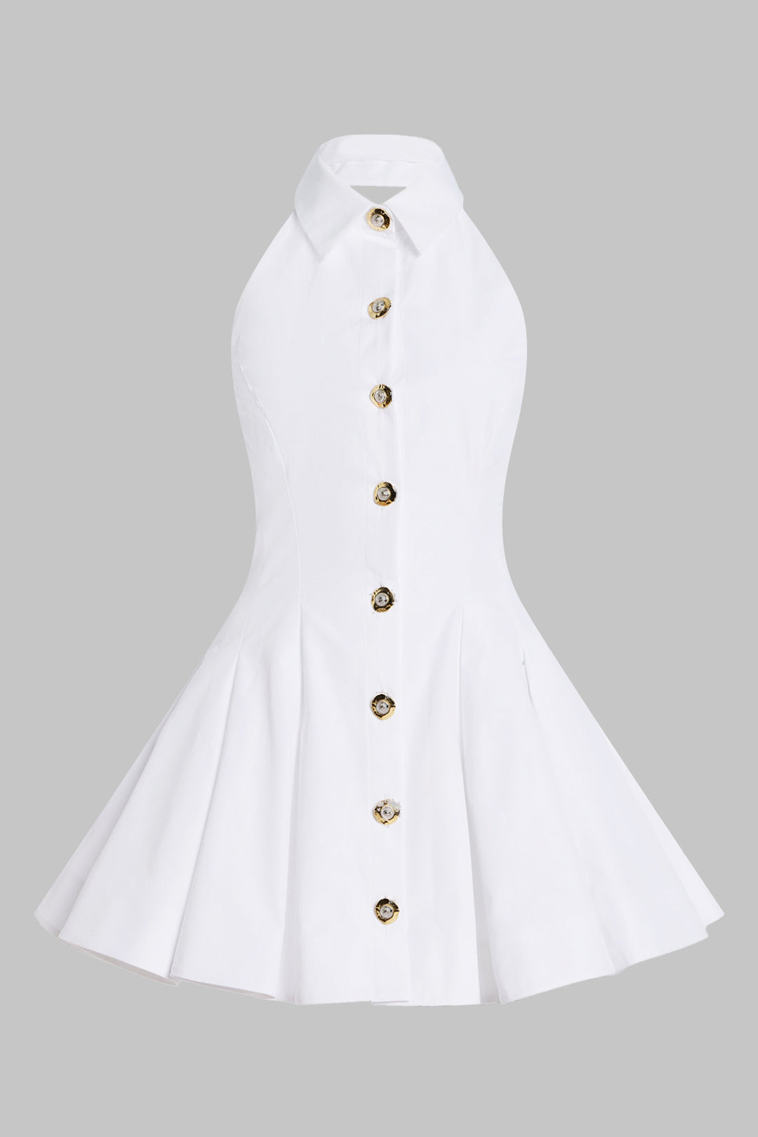 Button Puff Backless Sleeveless Mini Dress