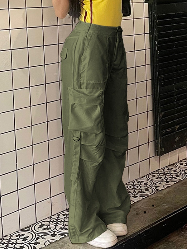 Green Hip Pop Low Rise Side Zip Up Cargo Pants