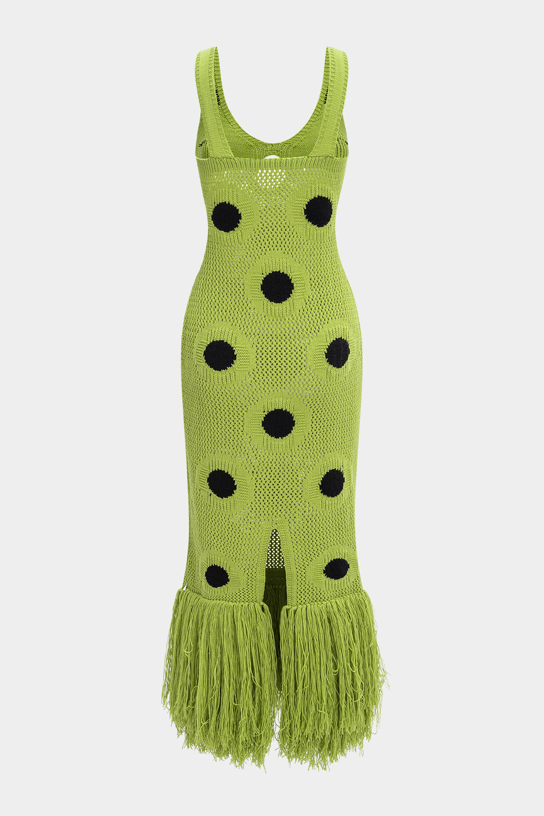 Knit Fringe V-Neck Hollow Out Sleeveless Dress
