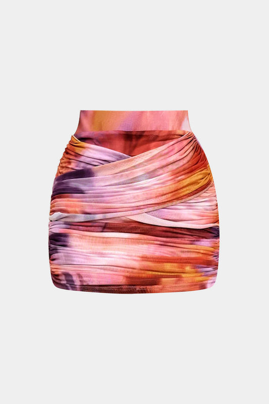Watercolor Print  Ruched Skirt