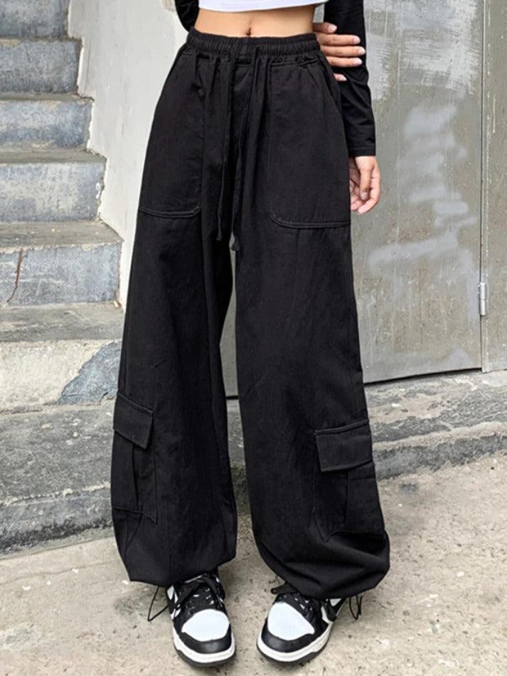 Vintage Drawstring Baggy Cargo Pants with Big Pockets