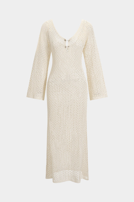 V-Neck Hollow Out Long-Sleeve Cover Up