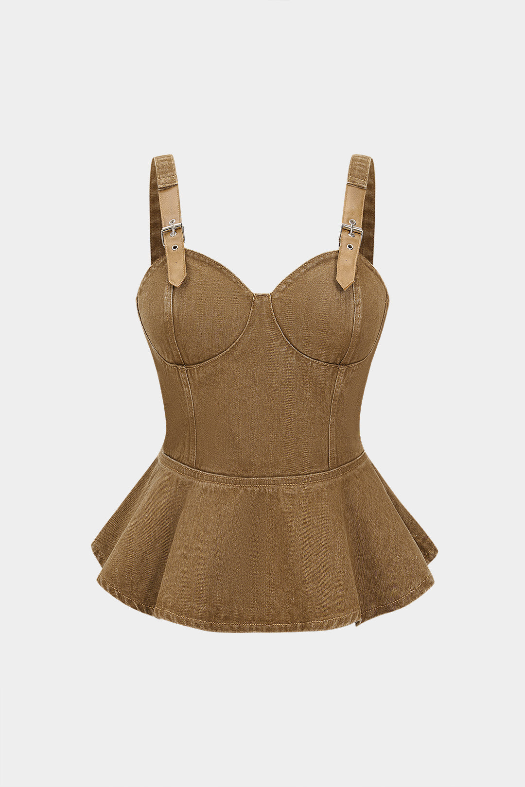 Denim Faux Leather Patchwork Zipper Crop Top