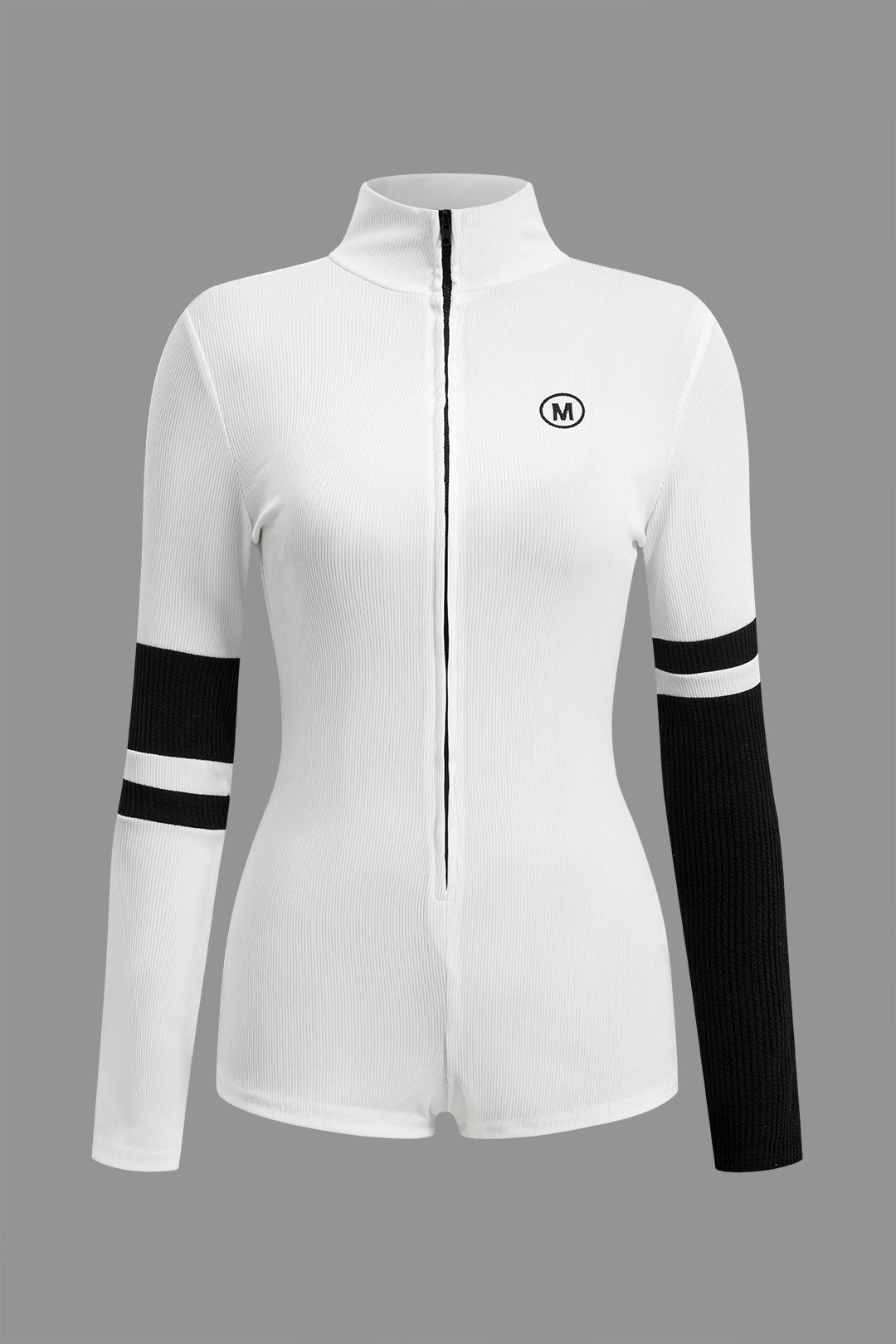 Contrast Zipper Stand Collar Bodysuit