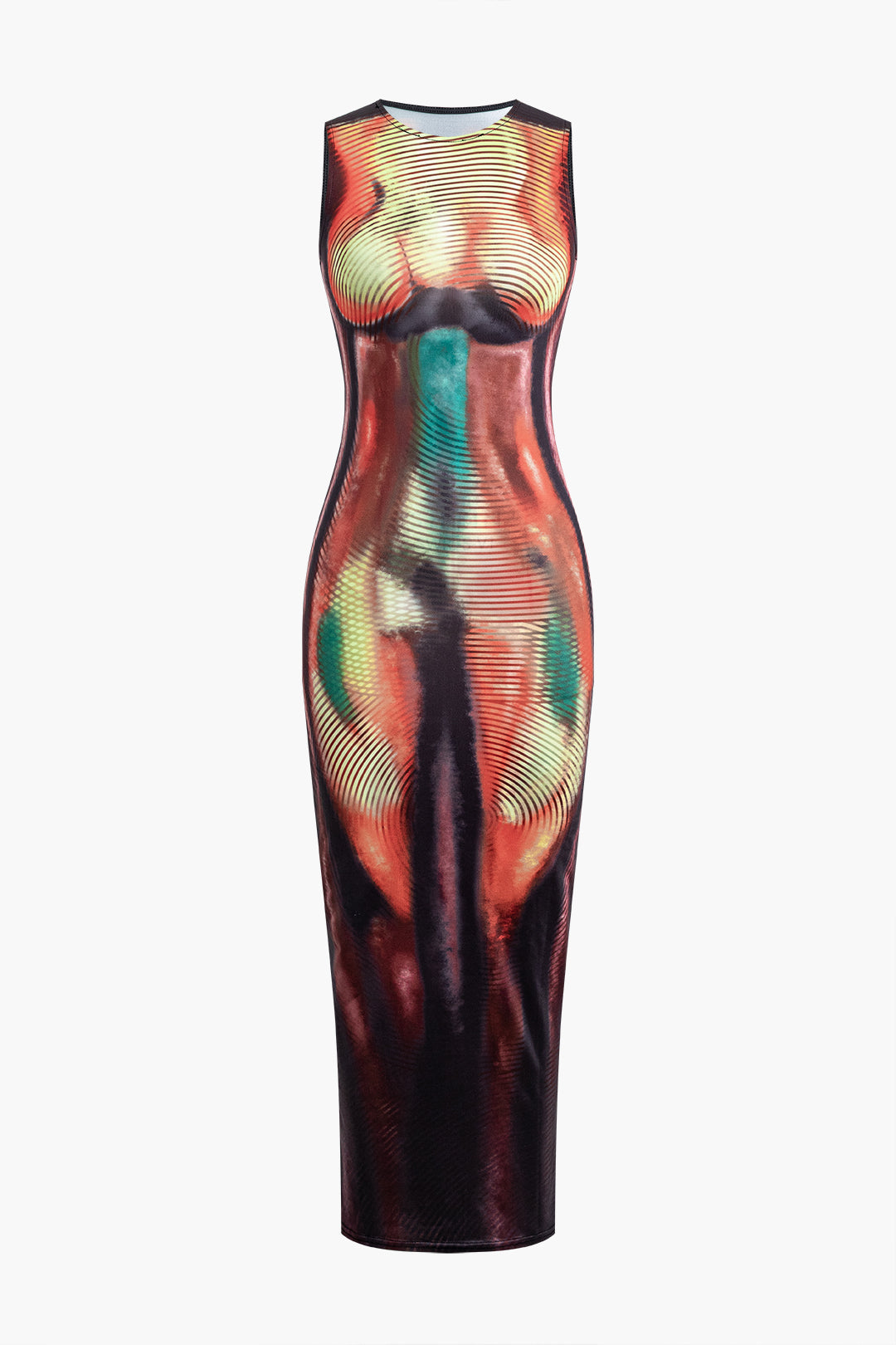 Vintage Abstract Print Slim Tank Midi Dress