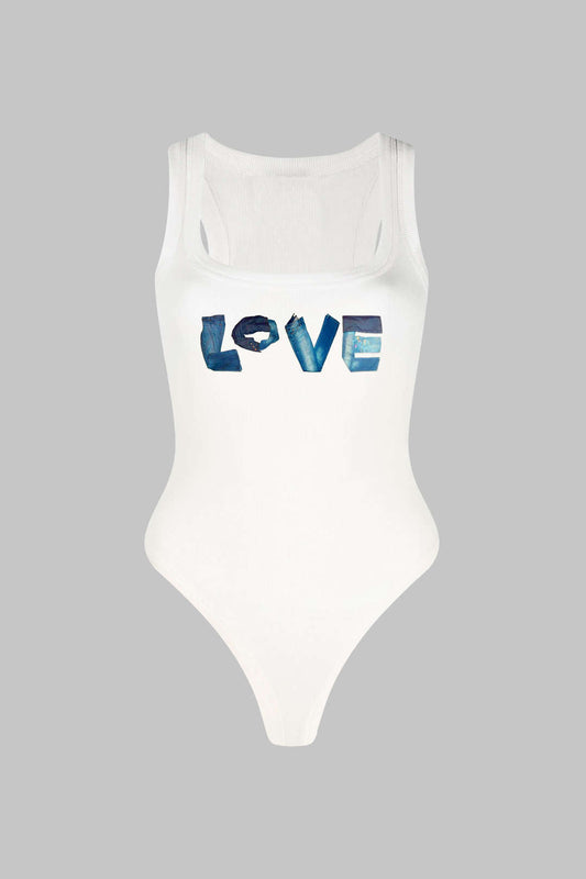Letter Print  Sleeveless Bodysuit