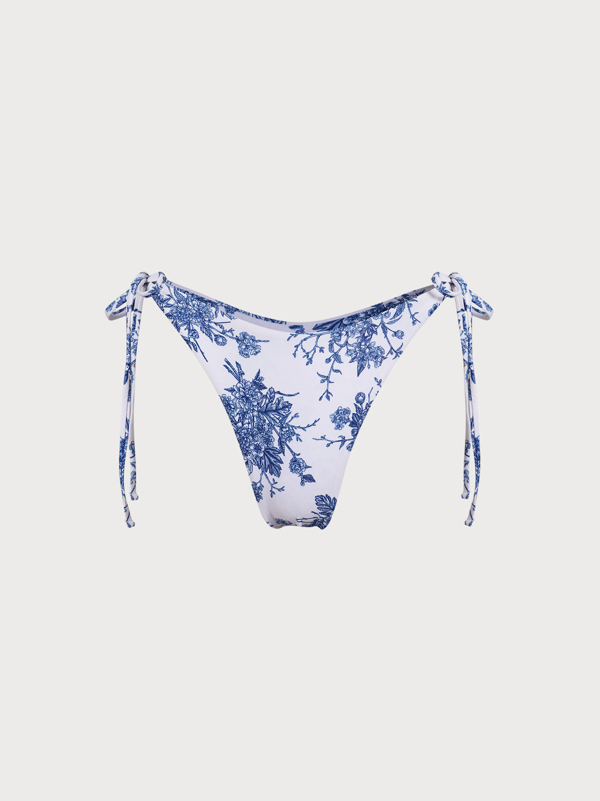 Blue Floral Tie High Cut Leg Bikini Bottom