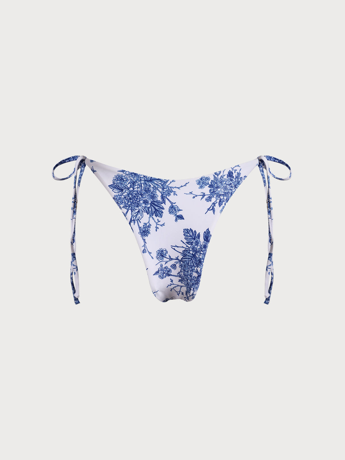 Blue Floral Tie High Cut Leg Bikini Bottom