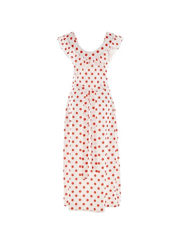 Off Shoulder Waist Ruffled Polka Dot Dress