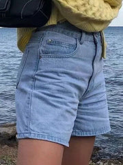 Basic Washed Denim Shorts