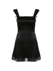 Sleeveless Black Reversible Mini Dress with Straps Detail