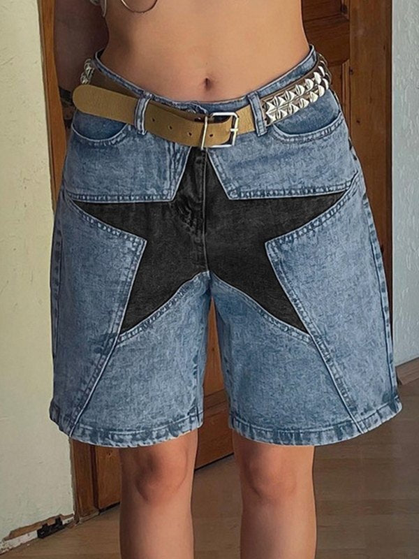 Denim Shorts with Five-Pointed Star