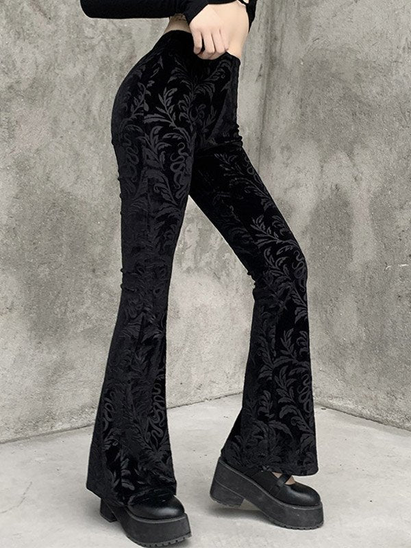 Black Vintage Embossed Velour Flare Pants