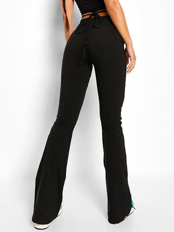 V Cut Lace Up Flare Leg Pants