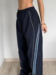 Striped Navy Blue Vintage Retro Sporty Baggy Sweatpants