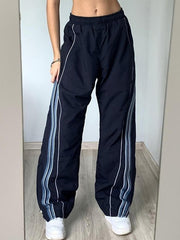 Striped Navy Blue Vintage Retro Sporty Baggy Sweatpants