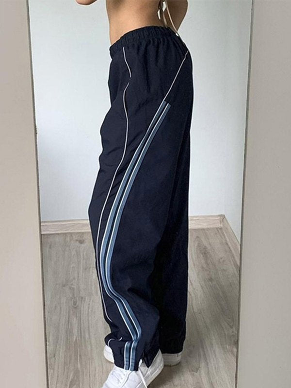 Striped Navy Blue Vintage Retro Sporty Baggy Sweatpants