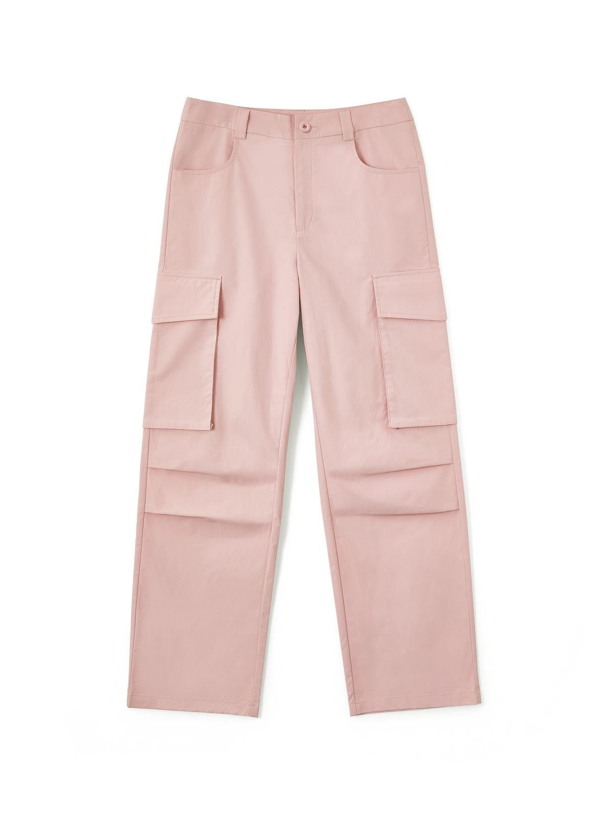 Ruched Pink Straight Leg Cargo Pants