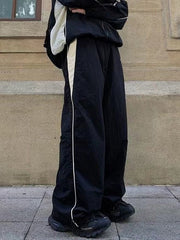 Contrast Color Retro Paneled Baggy Parachute Pants