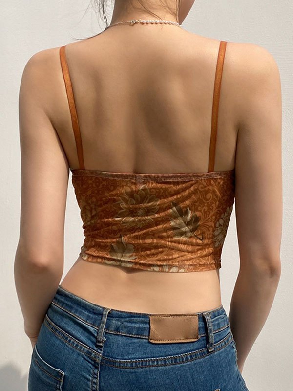 Asymmetric Orange Mesh Crop Cami Top