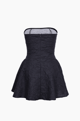 Black Vintage Jacquard Fitted Ruffle Hem Strapless Mini Dress