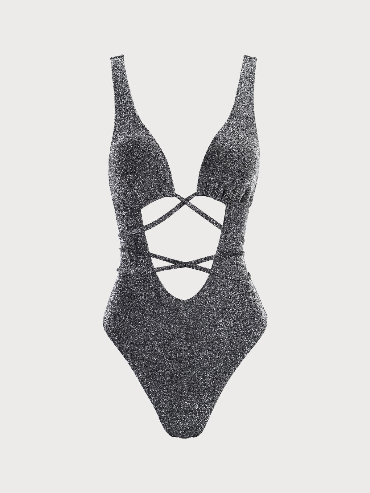 Black Lurex Cutout-Front One-Piece Swimsuit