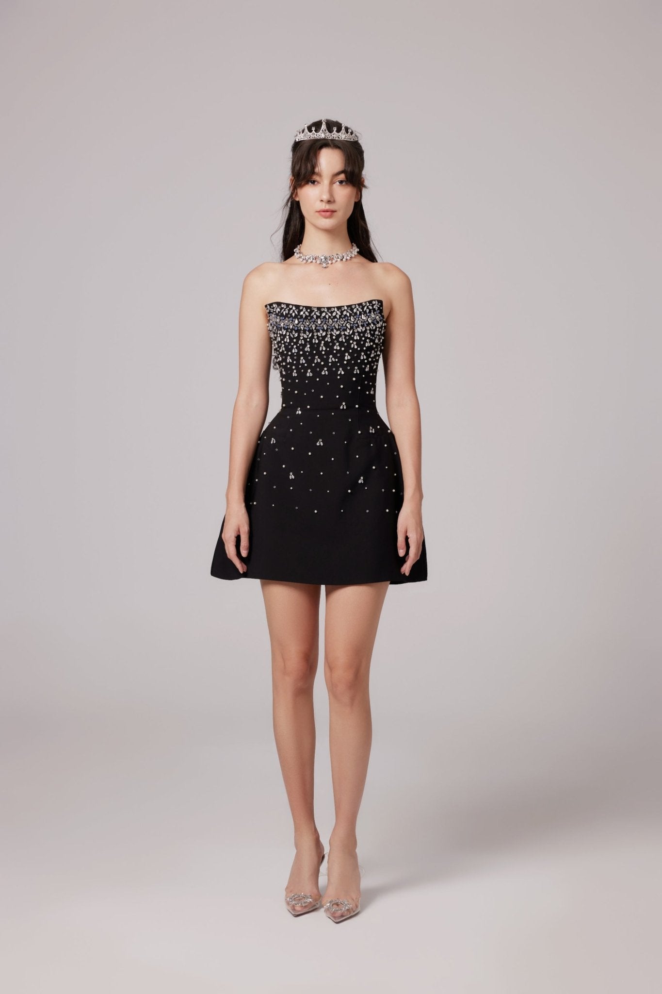 Leah - Crystal Beadings Strapless Mini Dress