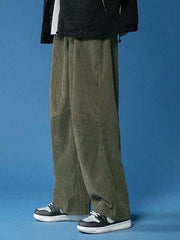 Green Retro Casual Corduroy Baggy Pants