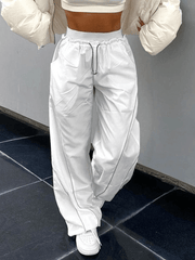 White Hip Hop Pintuck Detail Straight Leg Pants